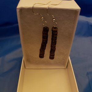 Handmade earring Dark brown hook dropped down